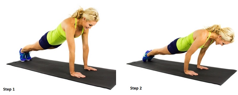 woman showing how to do the rocking plank from top position